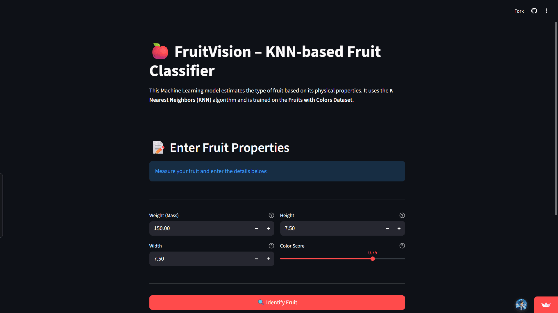FruitVision - KNN Fruit Classifier
